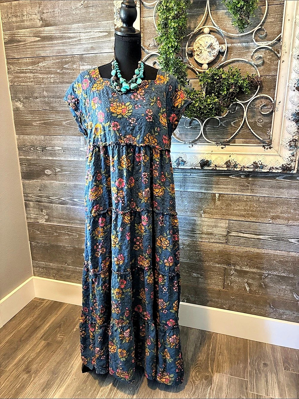 Natural Life Berkley (Size L) Boho Women’s Wildflower Floral Maxi Dress - Cotton
